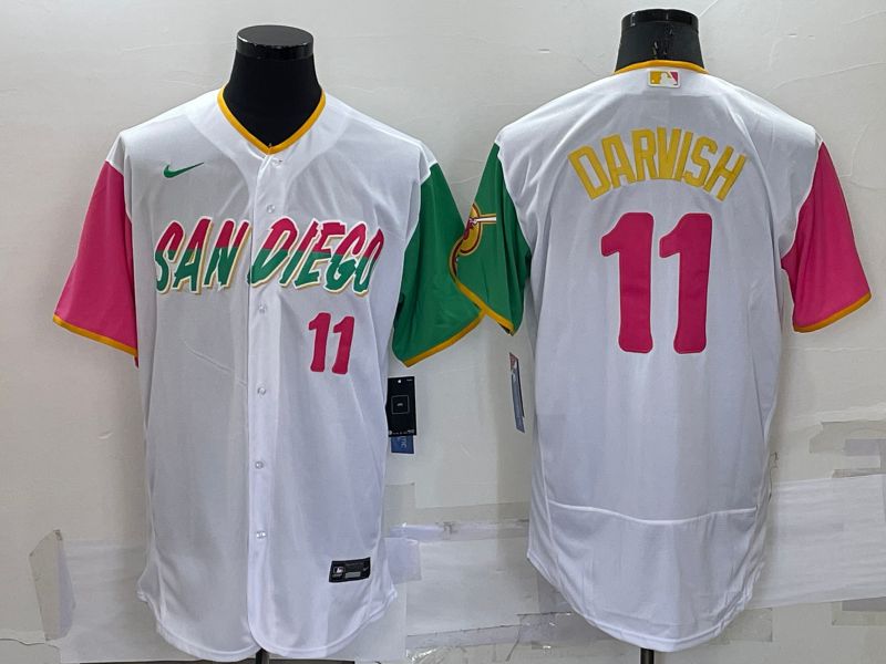 Men San Diego Padres #11 Darvish White City Edition Elite Nike 2022 MLB Jerseys